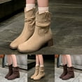 thumbnail image 2 of Women's Mid Calf Boots Suede Slouchy Wide Calf Block Heel Square Toe Slip on Casual Winter Western Ankle Booties, 2 of 7