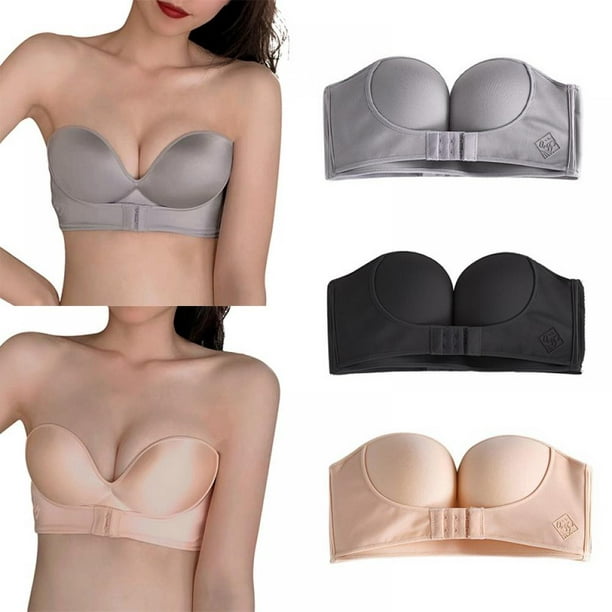  Strapless Bra For Women Cross Front Side Buckle Bandeau Push  Up Wireless Lifting Bras Comfort Sexy Plus Size Bralette