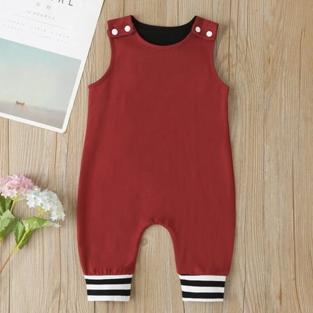 

ZXHACSJ Infant Baby Boys Girls Sleeveless Solid Romper Jumpsuit Clothes Red 90