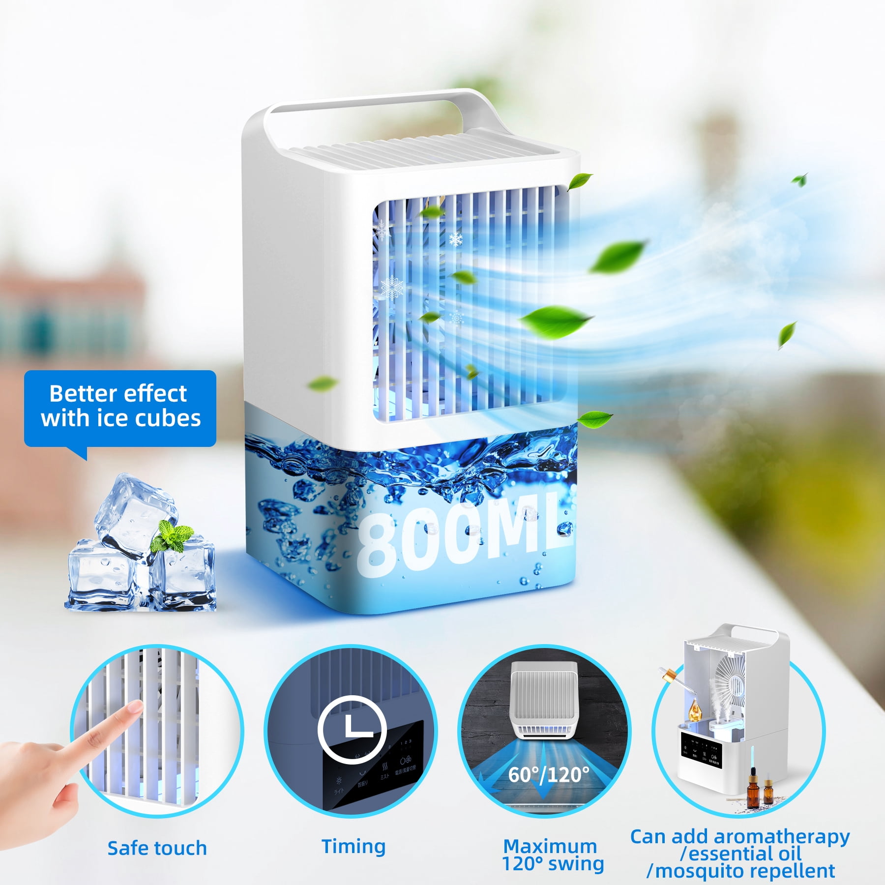 ALROCKET Portable Air Conditioners, Evaporative Air Cooler with 120°Oscillating Mist Humidifier, Portable AC Unit for Bedroom Office Dorm