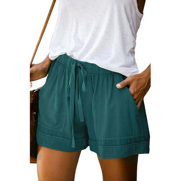 Women's Summer Elastic Waist Hot Pants Casual Drawstring Beach Sports ...