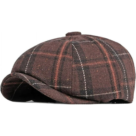 Fall Winter Plaid 8 Panel Newsboy Gatsby Cabbie Caps for Men Women Vintage Checkered Driving Hat Tweed Flat Hats