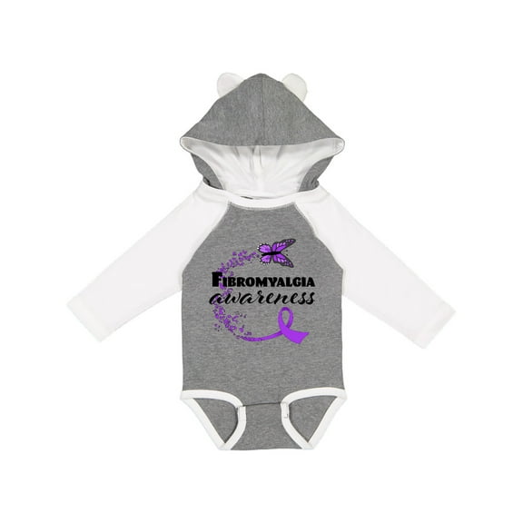 Inktastic Fibromyalgia Awareness butterfly ribbon Boys or Girls Long Sleeve Baby Bodysuit