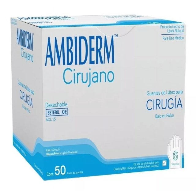 Guantes Estériles Ambiderm Cirujano 6 De Látex C Polvx 100