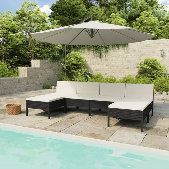 vidaXL 6 Piece Patio Lounge Set with Cushions Poly Rattan Black