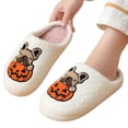 thumbnail image 3 of GrmtClth Comfort Fleece Lined House Slippers Cartoon Dog Pumpkin Pattern Soft Closed Toe Anti-Slip Sole Bedroom Slippers White 44(US/10.5), 3 of 6