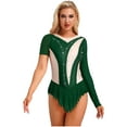 thumbnail image 2 of iiniim Justaucorps de Gymnastique Rythmique pour Femmes Manches Irrégulières Robe de Patinage Artistique Vert S, 2 of 6