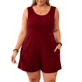 thumbnail image 4 of Women's Plus Size Jumpsuits Casual Sleeveless Short Overalls Pleated Front Rompers Summer Loose Fit One Piece Outfits with Pockets, 4 of 5