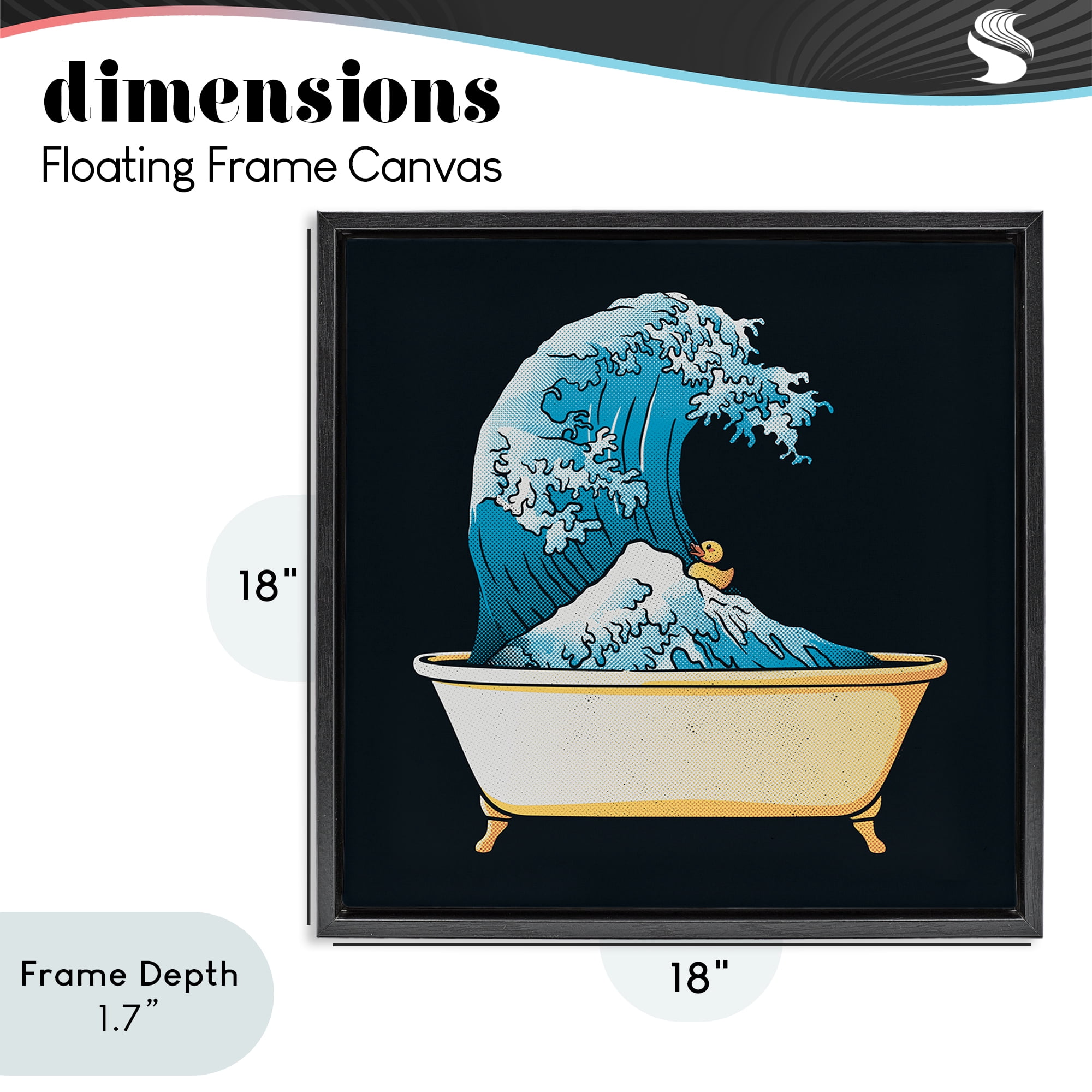 Stupell Industries Bathtub with Kanagawa Wave Black Framed Floater Canvas Wall Art, design by Tobe Fonseca