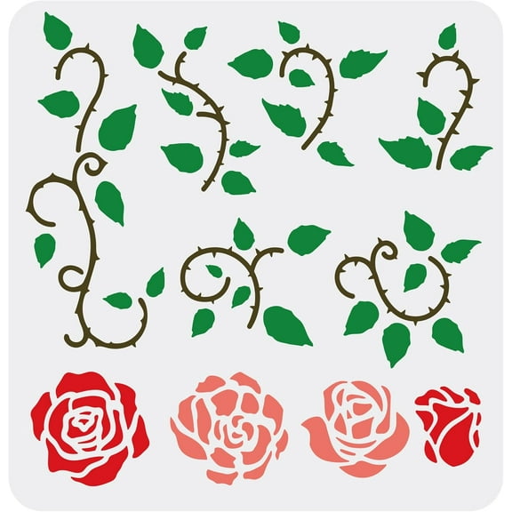 Large Plastic Reusable Drawing Painting Stencils Templates for Painting on Scrapbook Fabric Tiles Floor Furniture Wood Square Rose Pattern 300x300mm