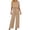 ☪107-Beige, variant on Women's Fashion Solid Color Loose V-Neck Short Sleeve Pocket Pants Set - Coordinated Casual Outfit for Everyday Wear and Street Style Comfort