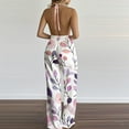 thumbnail image 6 of Tnhcen Women's Tropical Print Wide Leg Jumpsuit Halter Neck Backless Romper Elastic Waist 4-Way Stretch Culottes with Slit Beachwear Summer Outfit S-2XL, 6 of 6
