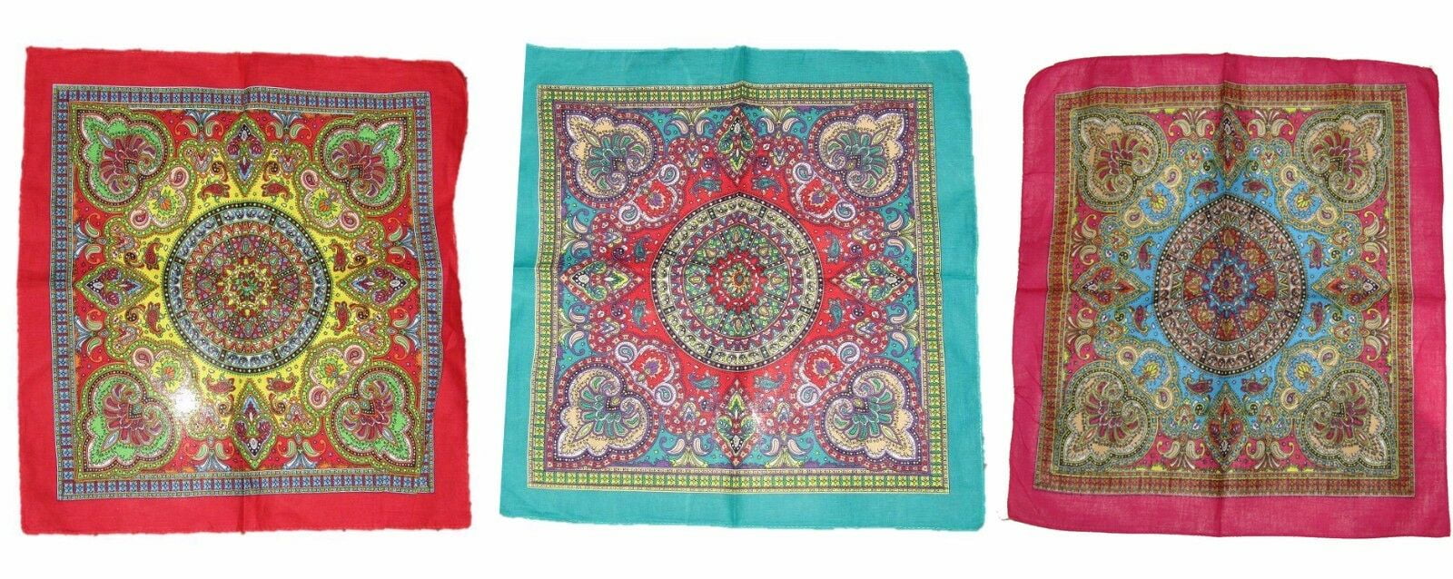 22/"x22/" Ornate Paisley Mosaic Multi Color Blue 100/% Cotton Bandana Bandanna