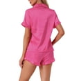 thumbnail image 3 of INSPIRAR CHIC Conjuntos de Pijamas de Satén para Mujeres, Conjuntos de Lounge de Seda, Camisa de Manga Corta con Botones, Pantalones Cortos con Volantes, Ropa de Dormir de 2 Piezas XL Rosa Fucsia, 3 of 6