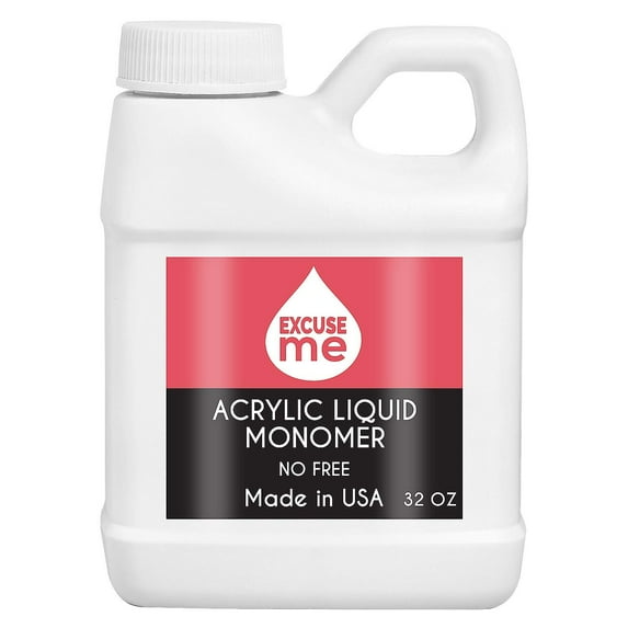 Excuse Me Professional Acrylic Liquid Monomer MMA Free USA Made Strong Nails and Non Yellowing 32 oz for Nail Art Powder for Nail Extension