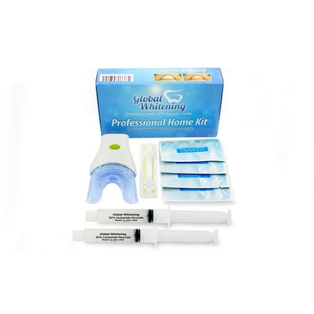 Global Whitening - Professional Teeth Whitening System At Home Kit W/ 7 LED Blue Light Vibrating Brushing System - 35% Carbamide Peroxide - Get Whiter
