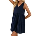 thumbnail image 6 of YouLoveIt Women’s Summer Sleeveless Mini Dress V Neck Casual Loose Flowy Swing Dress Sundress Solid Color Loose Ruffle Tunic Dress Holiday Plain T Shirt Dress, 6 of 8