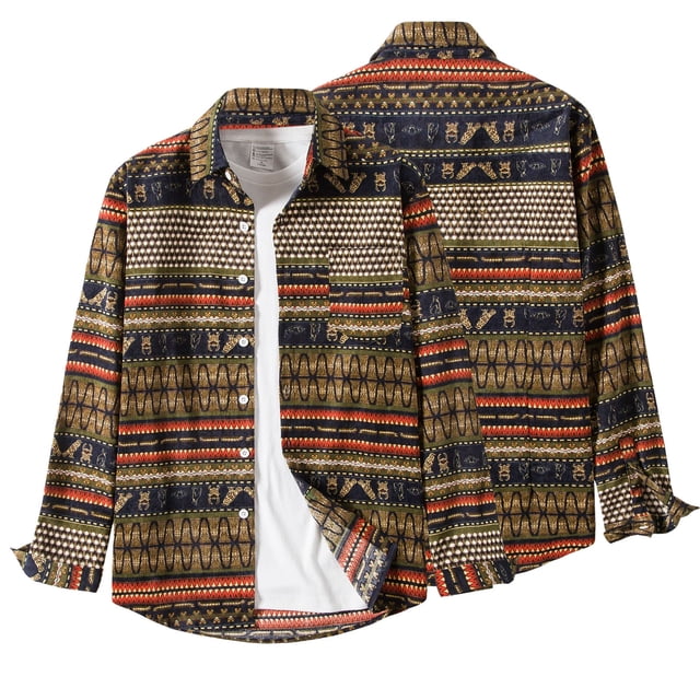 Rbaofujie Deals Clearance Men Tops Printed Lapel Printed Shirt Jacket Khaki