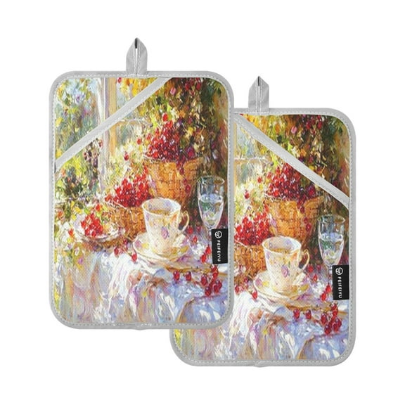BZSMCE Pot Holder Oven Mitts Cooking baking Design Red Cherry Pattern Creative Pattern Size:7x9.8in