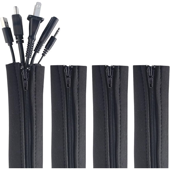 Zipper Cable Sleeve by Unbranded - 24" x 4" (4-Pack) Black - Cord Organizer and Cable Protector for Desk, Computer, TV Cord Management to Hide and Cover Wire and Extension Cables