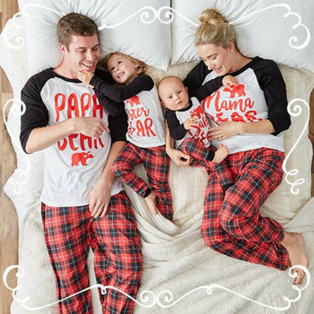 Kehen Family Matching Sleepwear Pj Sets Papa Mama Kids Xmas Santa Christmas Pajamas Sets for The Family Grey and Red 