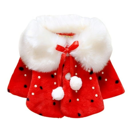 

Greyghost ZP Winter Warm Wool Princess Pearl Coat For Newborn Baby Girls Fashion Outerwear Shawl Hairy Ball Fluffy Pompom Outside Clothing