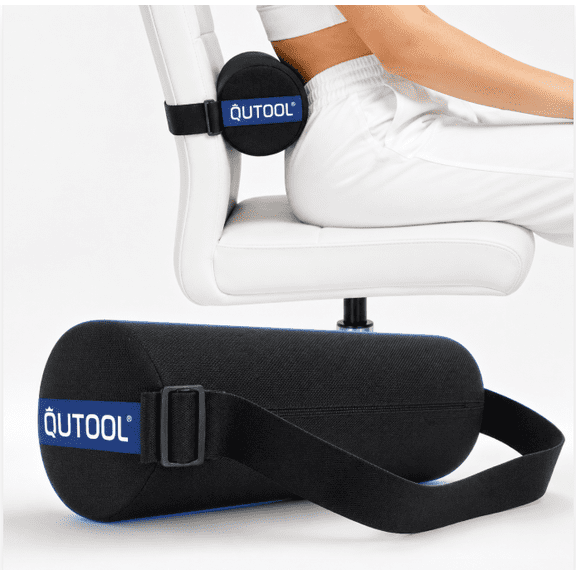 QUTOOL Lumbar Roll Pillow for Office Chair & Car Seat, Memory Foam Back Cushion for Lower Back Support,  Washable Cover, Black