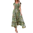 thumbnail image 2 of Gibobby Vestido largo de playa de verano para mujer Vestido largo de verano para mujer, manga corta, holgado, informal, con cuello en V, elástico, cintura alta, con es(AG,M), 2 of 3
