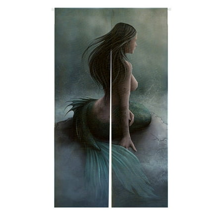 Mermaid And Ship GCKG Mermaid and the Sailing Ship Japanese Noren Doorway Curtain Doorway Curtain Door Curtain Entrance Curtain Size 85x150cm ()