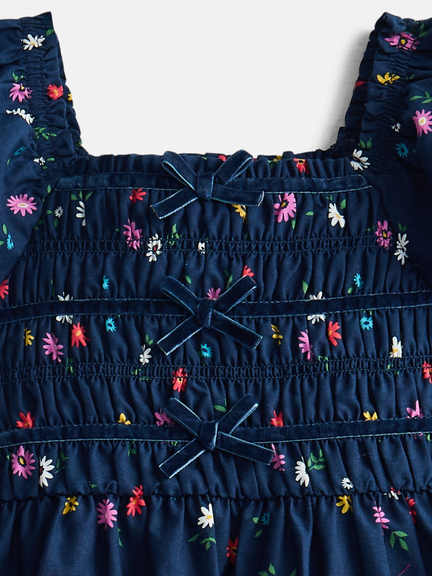 Wonder Nation Toddler Girls Smocked Dress with Puff Sleeves, Sizes 12M-5T