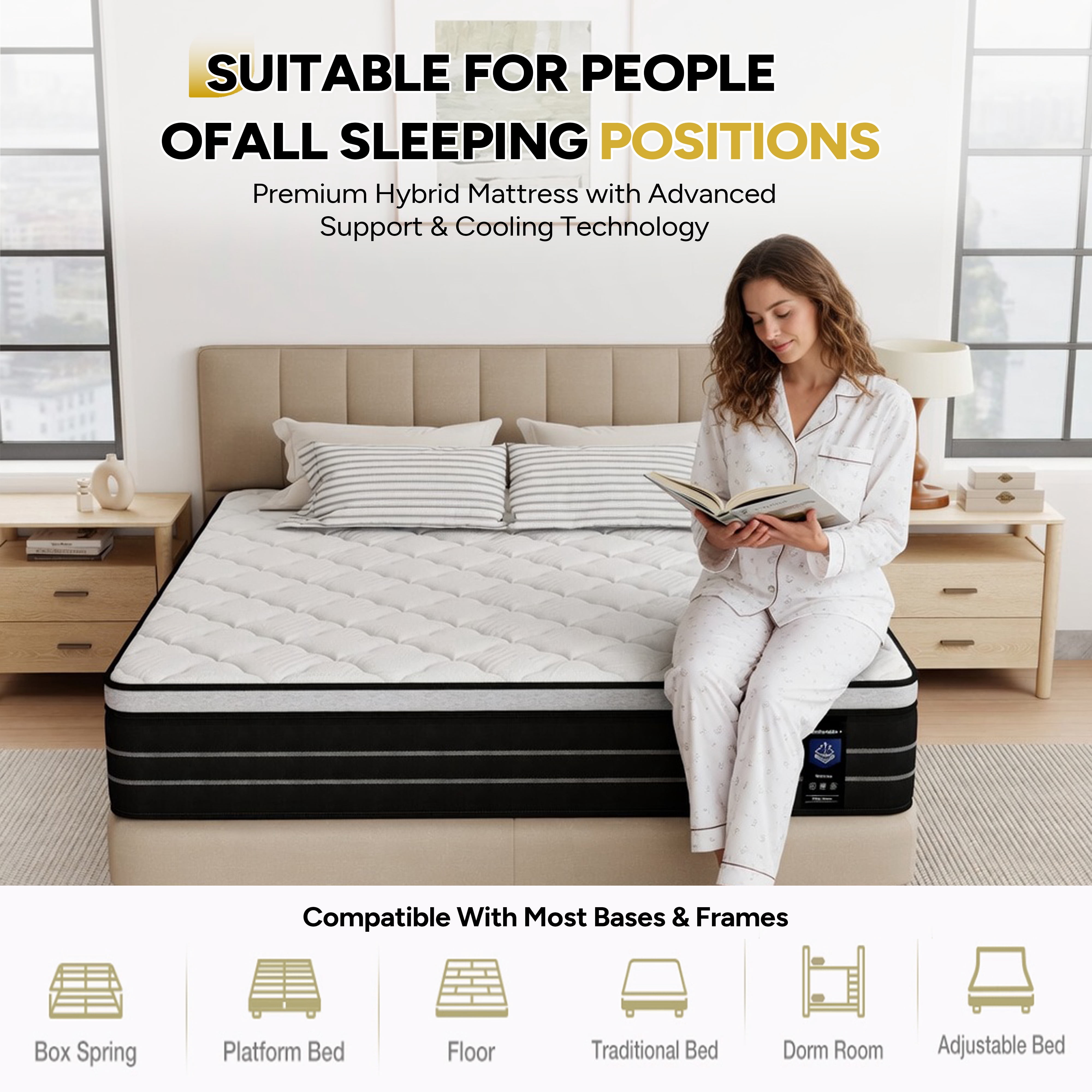 14 Inch Full Size Hybrid Mattress with Individually Wrapped Coils, Pain-Relief Support, Mattress in a Box, CertiPUR-US Certified