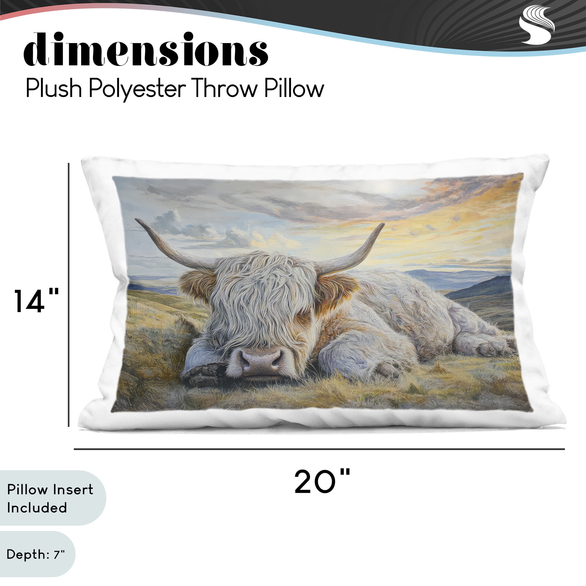 Stupell Industries Sleeping Highland Cow Pastoral Decorative Printed Throw Pillow, design by The Wands Want, 14 x 7 x 20