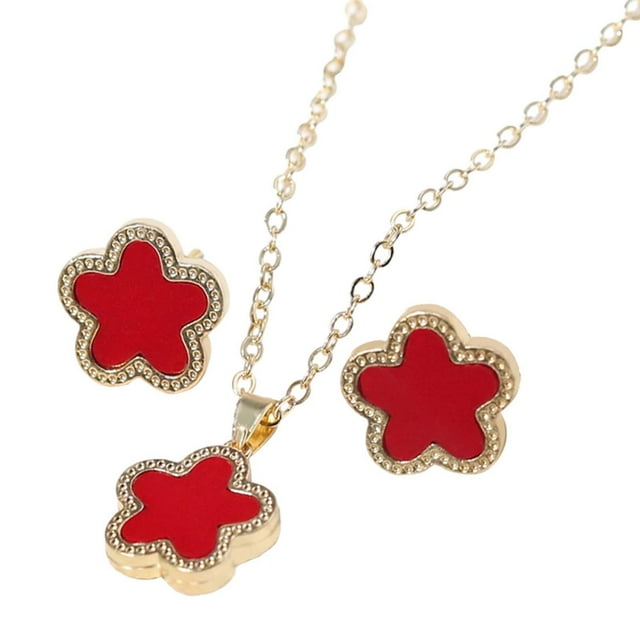 Collar de Flores Yinane con Pendientes Conjunto de Joyería para Mujer Rojo