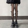 thumbnail image 7 of Byfri Polyester Bow Embroidered Sheer Tights Black Kawaii High Waist One Size, 7 of 7