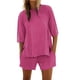 thumbnail image 1 of Conjunto de pantalones cortos y camiseta de manga media para mujer: conjunto de dos piezas oversize con cuello redondo para entrenar en verano, 1 of 4