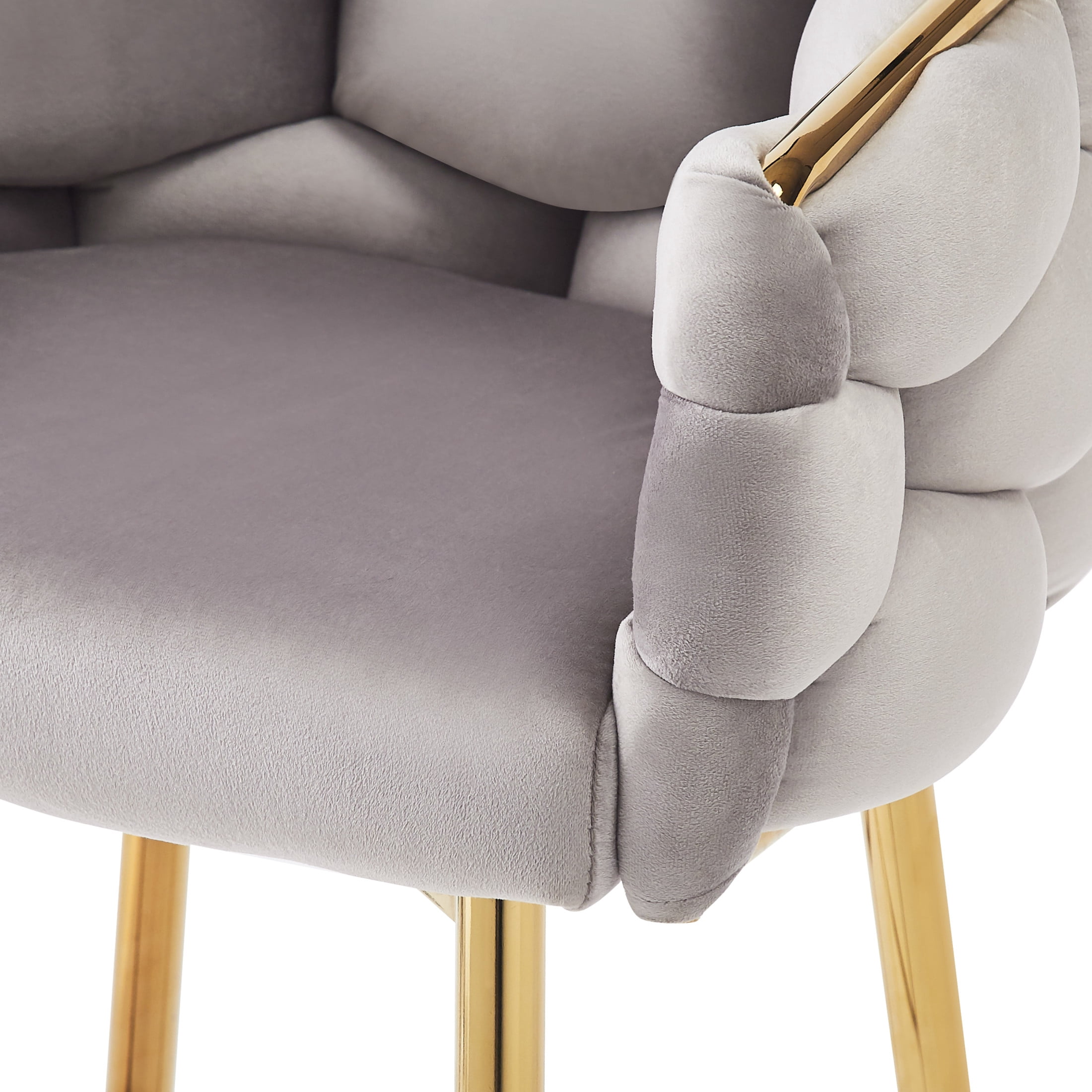 Nivora 28" Seat Height Modern Upholstered Flannelette Counter Stools, Metal Frame, Grey + Gold, Set of 2
