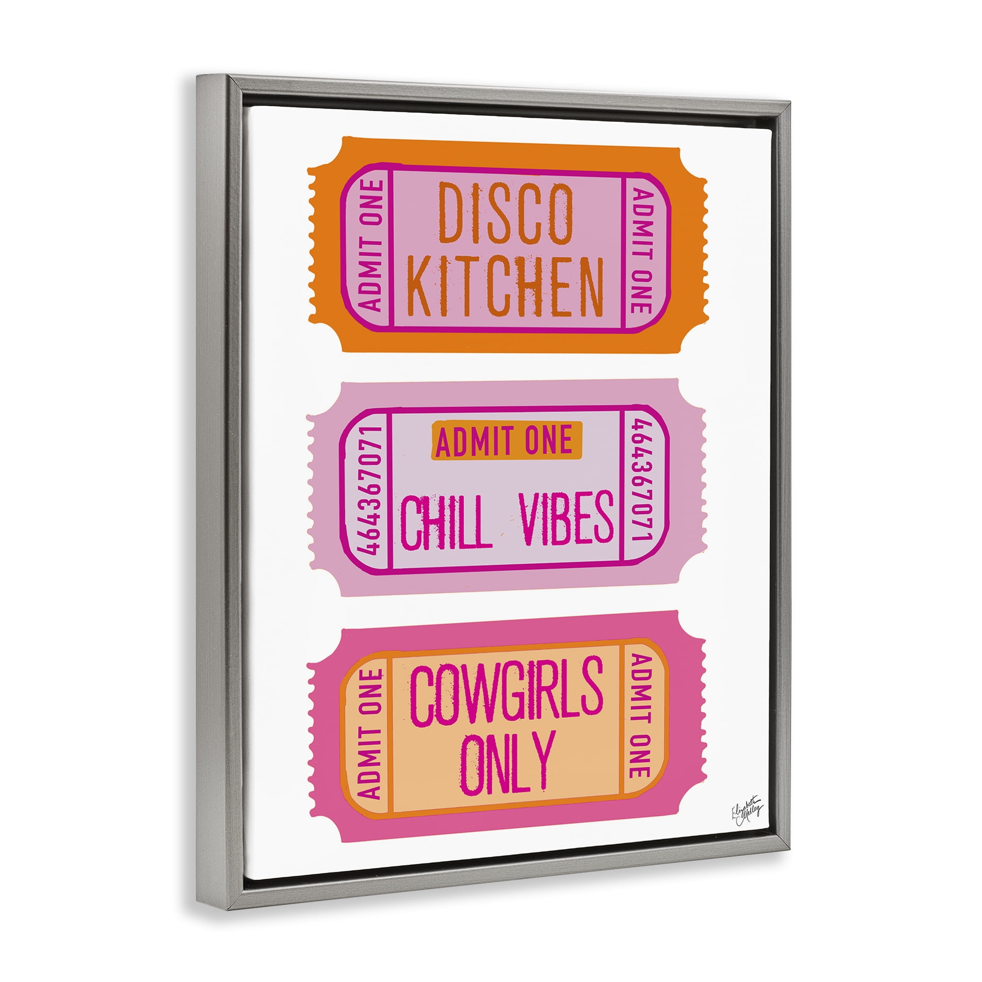 Stupell Industries Disco Cowgirl Ticket Phrases Gray Framed Floater Canvas Wall Art, design by Elizabeth Medley