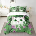 thumbnail image 3 of Homewish Kawaii Garden Cat Bedding Comforter Set 7pcs, Cartoon Kitten Animal Queen Bedding Sets, Green Leaf Plant Reversible Queen Sheet Sets, Super Cozy Room Decor, 3 of 8