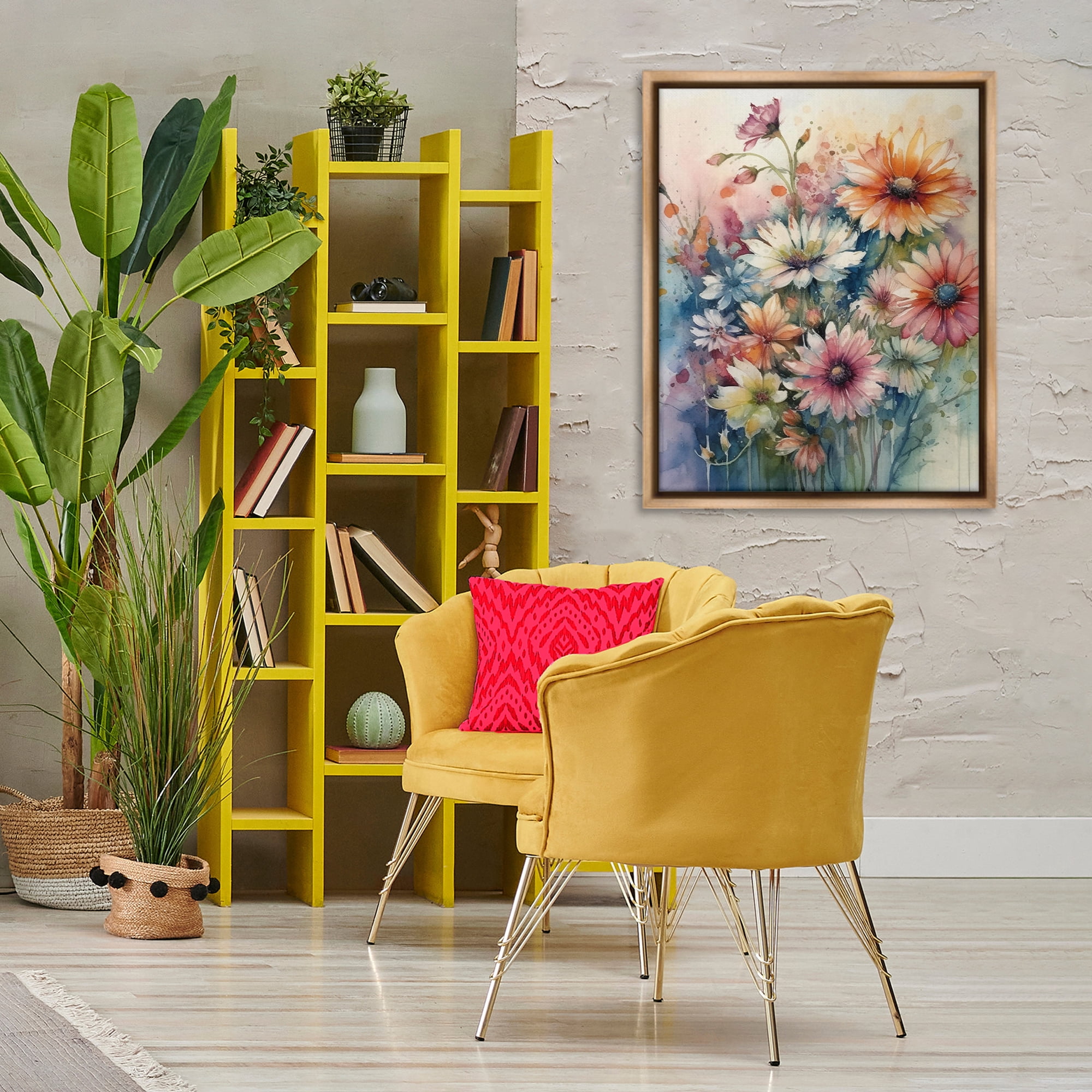 Stupell Industries Wild Bright Daisies Plants & Flowers Painting Brown Floater Framed Canvas Art Print Wall Art, 25 x 31