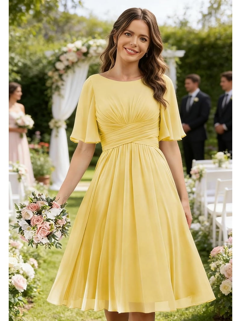 pocket bridesmaid dresses LYQDRSS Flutter Sleeve Short with Ruched Chiffon Formal Cocktail Party Dress Zu132, Women's, Size: 24 Plus, Clear Length: Under 5ft5? Try a petite:Regular length GUESS Black Sequin Mini 20½   35/36 Â 5 Work Days