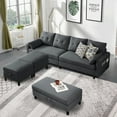 thumbnail image 6 of Pingliang Home 101" Convertible Sectional Sofa with Ottoman Coffee Table,U Shaped 4 Seat Sofa Couch with Storage Pockets,Modern Linen Sofa Bed with 3 Ottoman for Living Room Apartment Office Studio, 6 of 12
