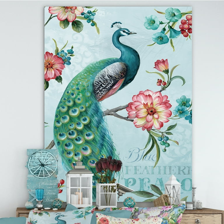 Designart 'Handpainted Peacock ' Floral and botanical Canvas