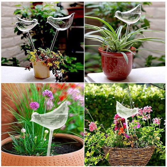 Everso Garden Plant Automatic Watering Spike Drippers Water Feeder Plant Waterer Irrigation Equipment PVC Bulbs Bird Imitation Glass Ball for Garden Outdoor