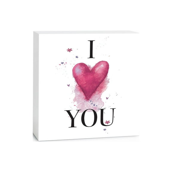 I Heart You White Heart Splash 5 x 5 Wood Tabletop Sign Plaque