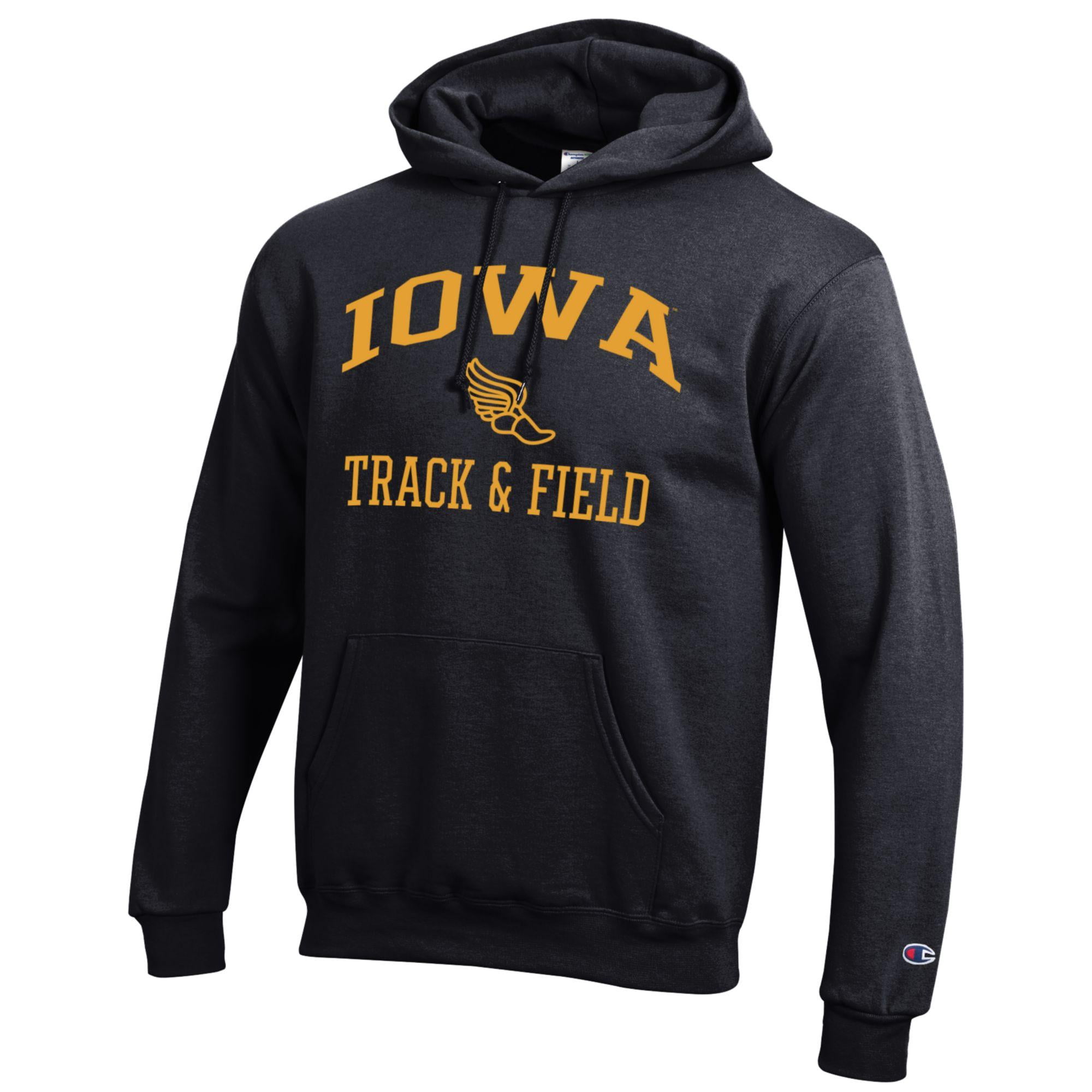 Men's Champion  Black Iowa Hawkeyes Track & Field Icon Powerblend Pullover Hoodie