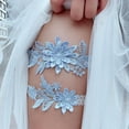 thumbnail image 3 of 2 ligas elásticas para piernas de novia con bordado vintage para fiestas, bodas y lencería de novia. Cielo azul, 3 of 9