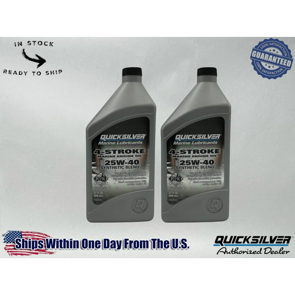 Quicksilver OEM Semi Synthetic 25W40 Marine Oil Quarts 92-8M0078622 2 Pack