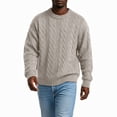 thumbnail image 4 of Mens Crewneck Pullover Sweater Long Sleeve Cable Knit Oversized Top Classic Cozy Soft Warm Fall Winter Comfy Blouse Khaki XL, 4 of 5