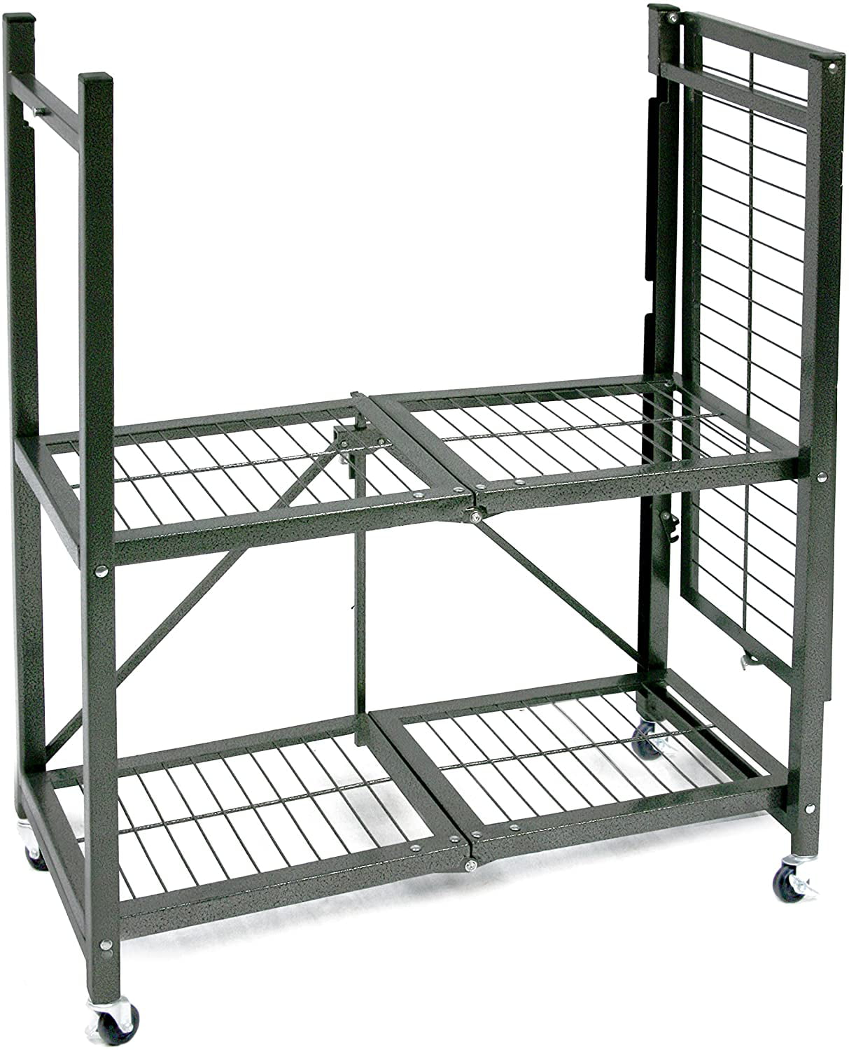 Black Pre-Assembled Origami 3-Shelf General Purpose Collapsible/Foldable Shelving Unit Rolling Cart Small Rack with Wheels Organizer Home Kitchen Laundry Closet Storage Metal Wire