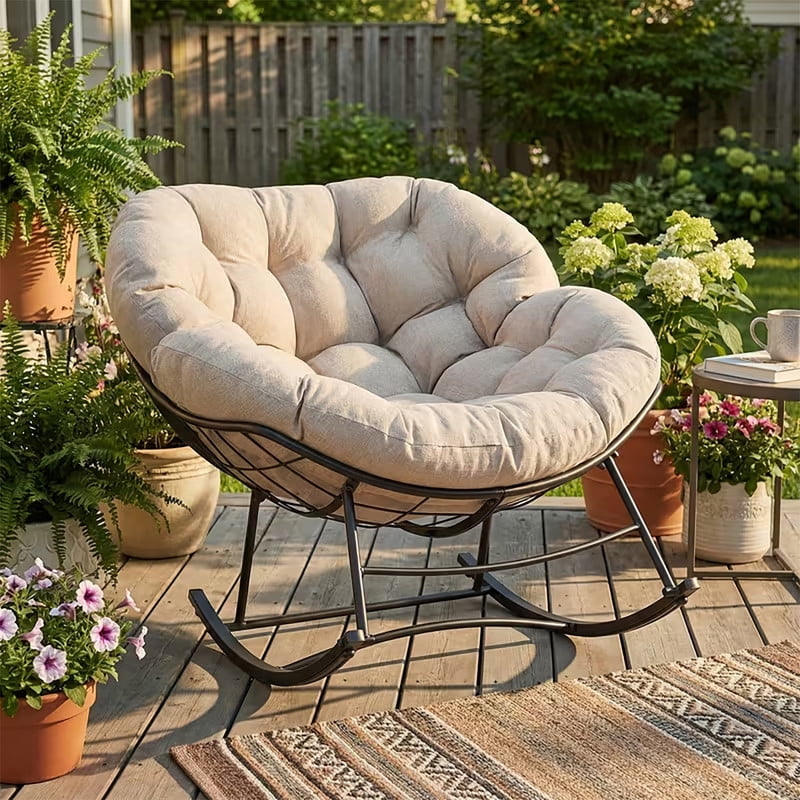 Simenmax Oversized Padded Egg Rocking Chair – 450 lbs Capacity, Anti-Slip Quiet Rocker for Bedroom, Living Room, Balcony & Garden,Beige